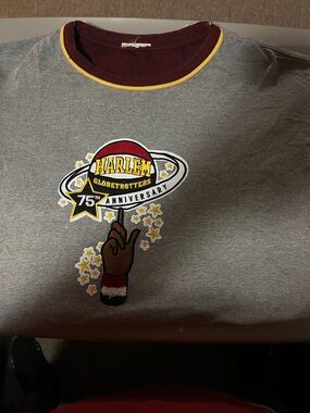 Harlem Globetrotters 75th Anniversary Graphic Tee - Grey with Maroon Trim Sz 6X